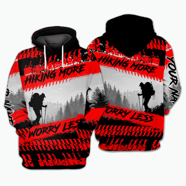 Custom Name Hiking More Worry Less Black Red All Over Print Shirt