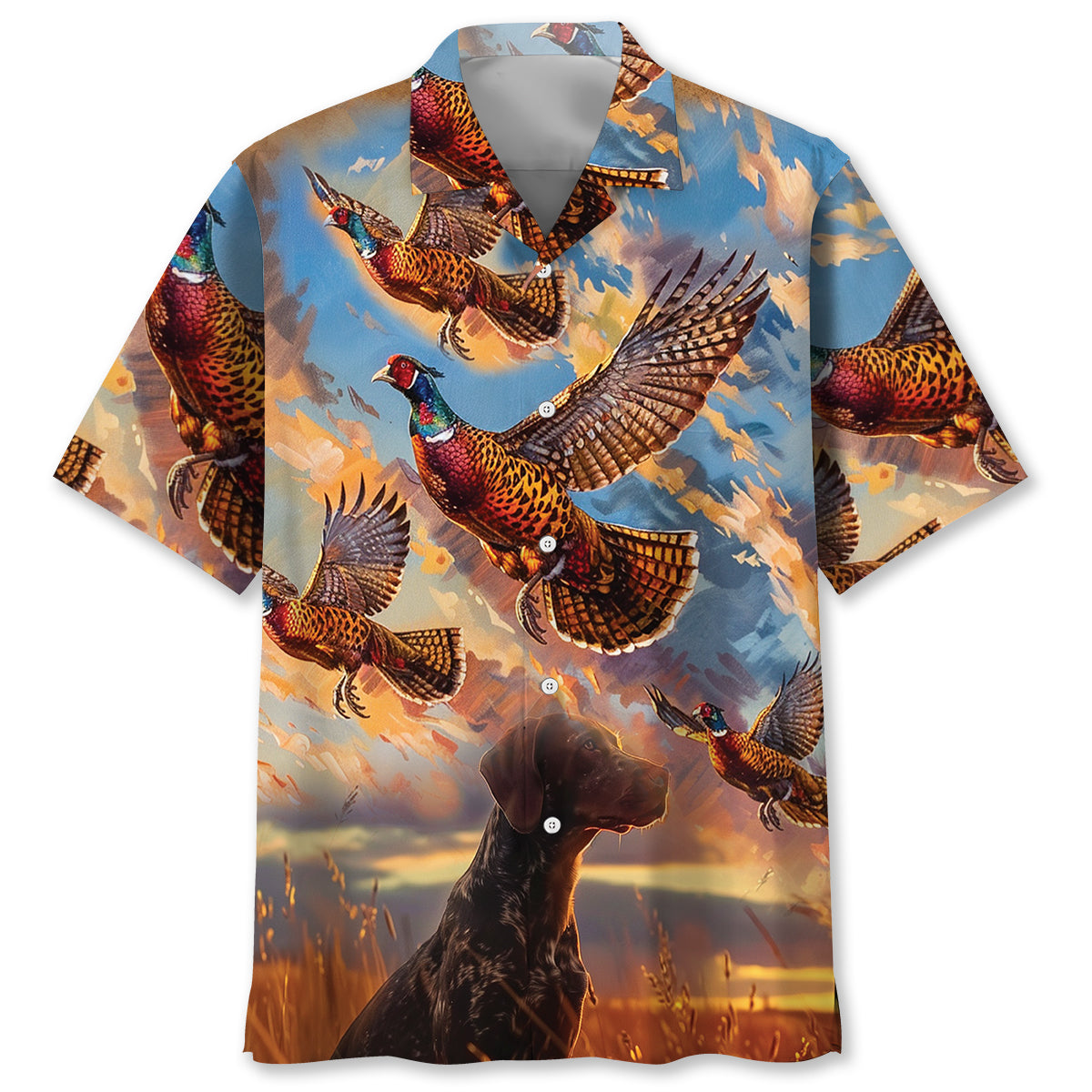 Pheasant Hunting with German Shorthaired Pointer Hawaiian Shirt