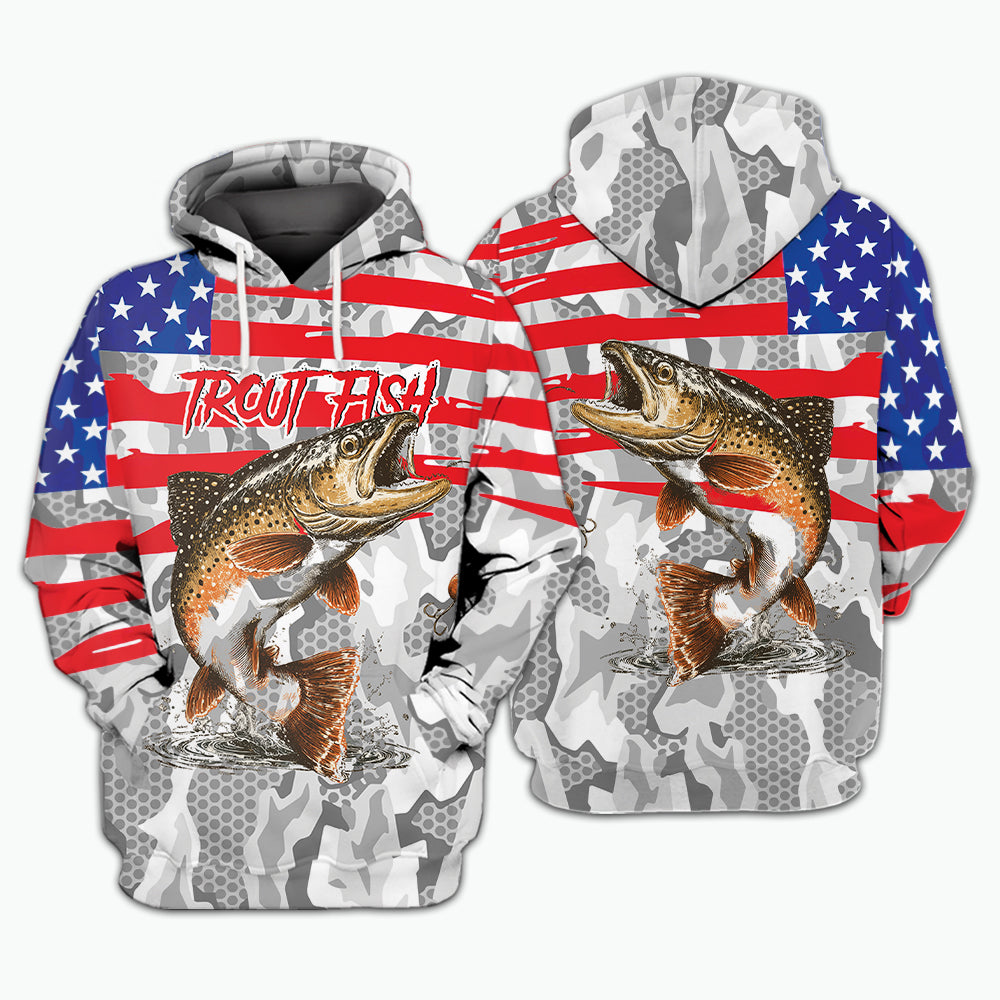 Camo American Flag Trout Fish Fishing All Over Print Shirt