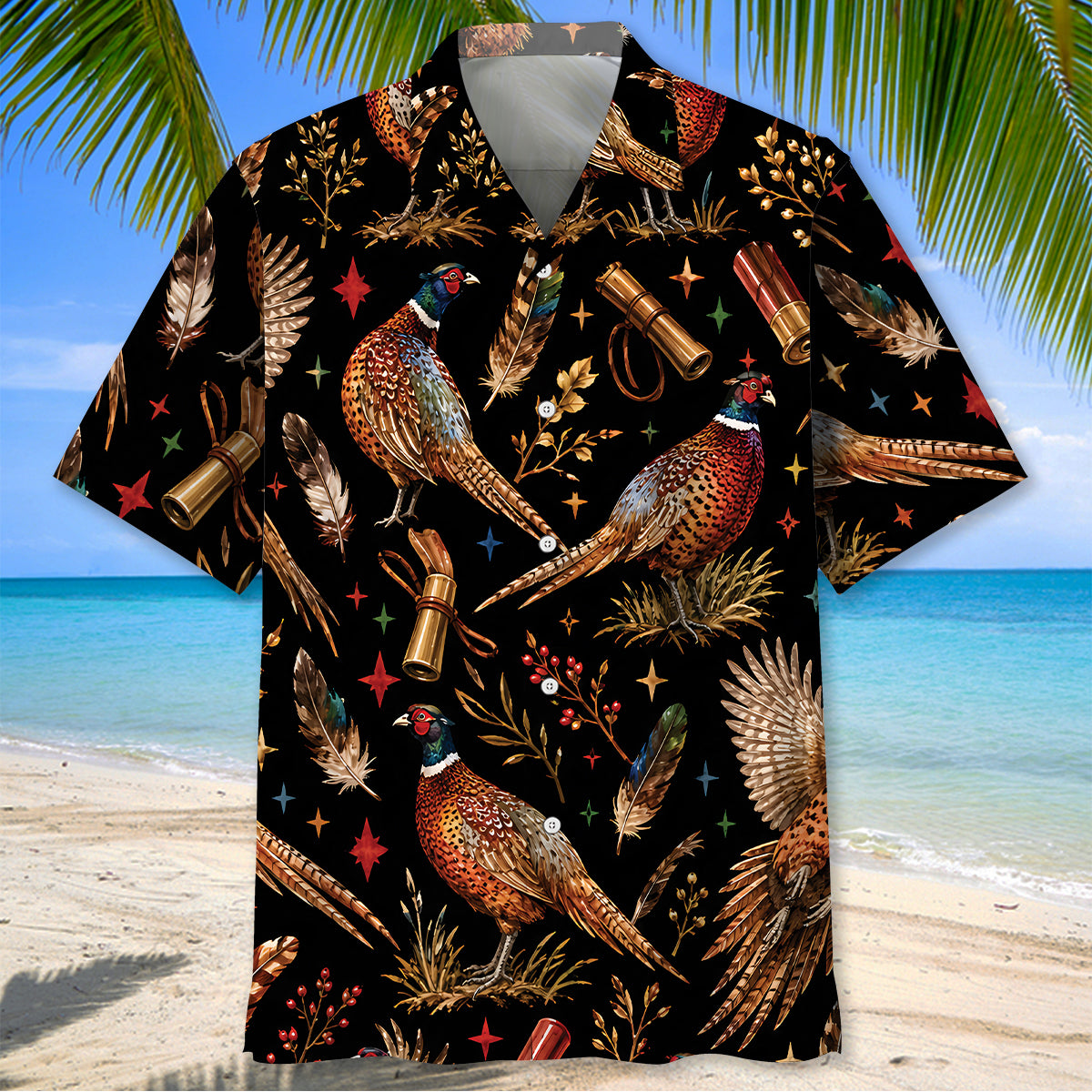 Pheasant Hunting Retro Black Hawaiian Shirt