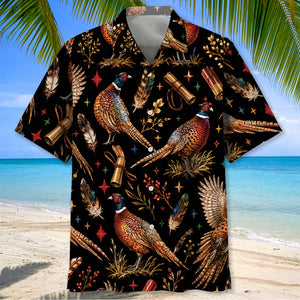 Pheasant Hunting Retro Black Hawaiian Shirt