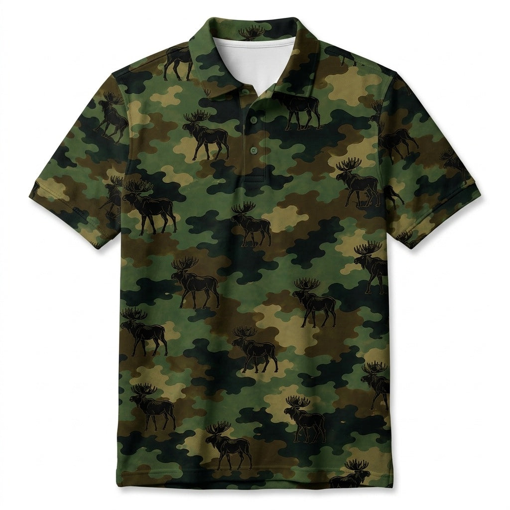 Moose Camouflage Millitary Men Polo Shirt