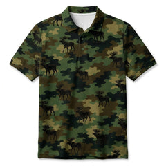 Moose Camouflage Millitary Men Polo Shirt