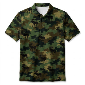 Moose Camouflage Millitary Men Polo Shirt