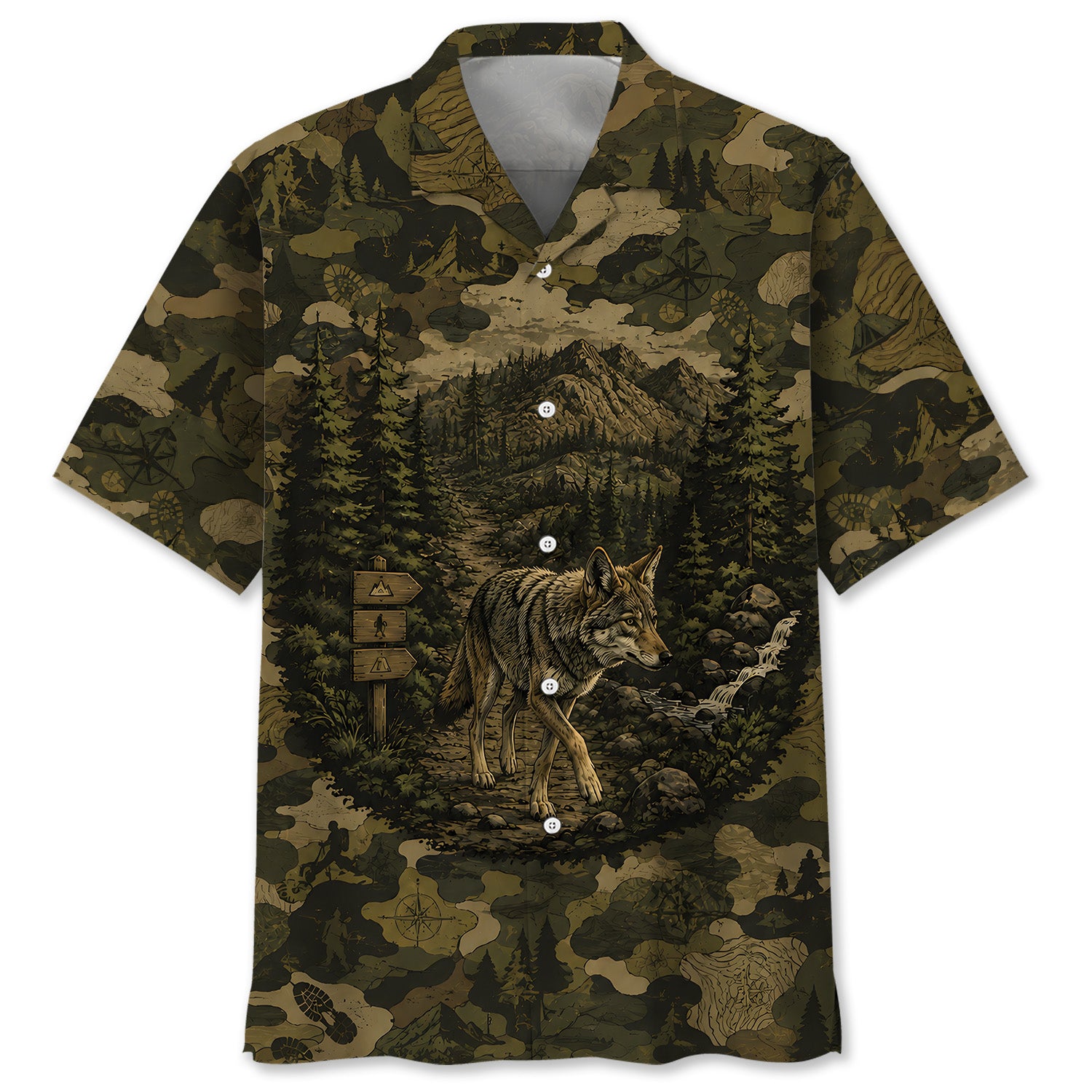 Coyote Forest Camouflage Dark Hawaiian Shirt