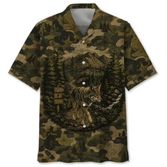 Coyote Forest Camouflage Dark Hawaiian Shirt