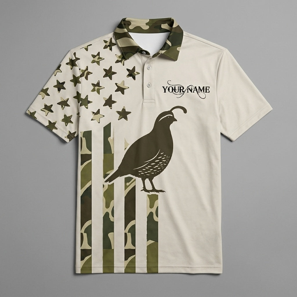 Custom Name Quail Hunting Camouflage Style Men Polo Shirt