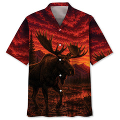 Moose Hunting Burnt Sky Hawaiian Shirt