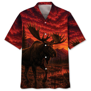Moose Hunting Burnt Sky Hawaiian Shirt