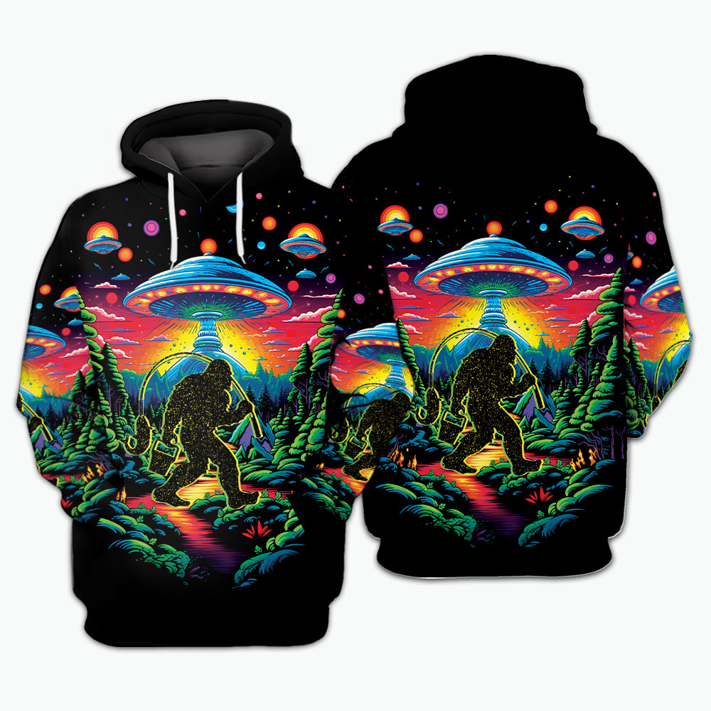 Bigfoot Fishing Forest All Over Print Shirt
