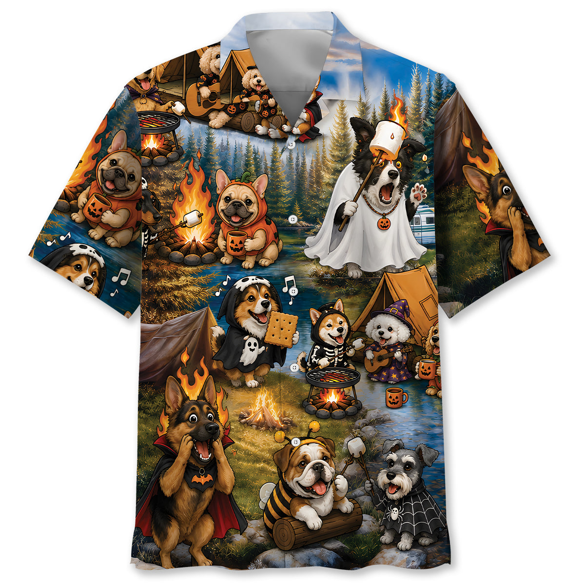 Vintage Dogs Camping Hawaiian Shirt