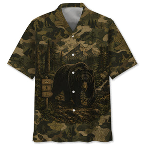 Black Bear Forest Camouflage Dark Hawaiian Shirt