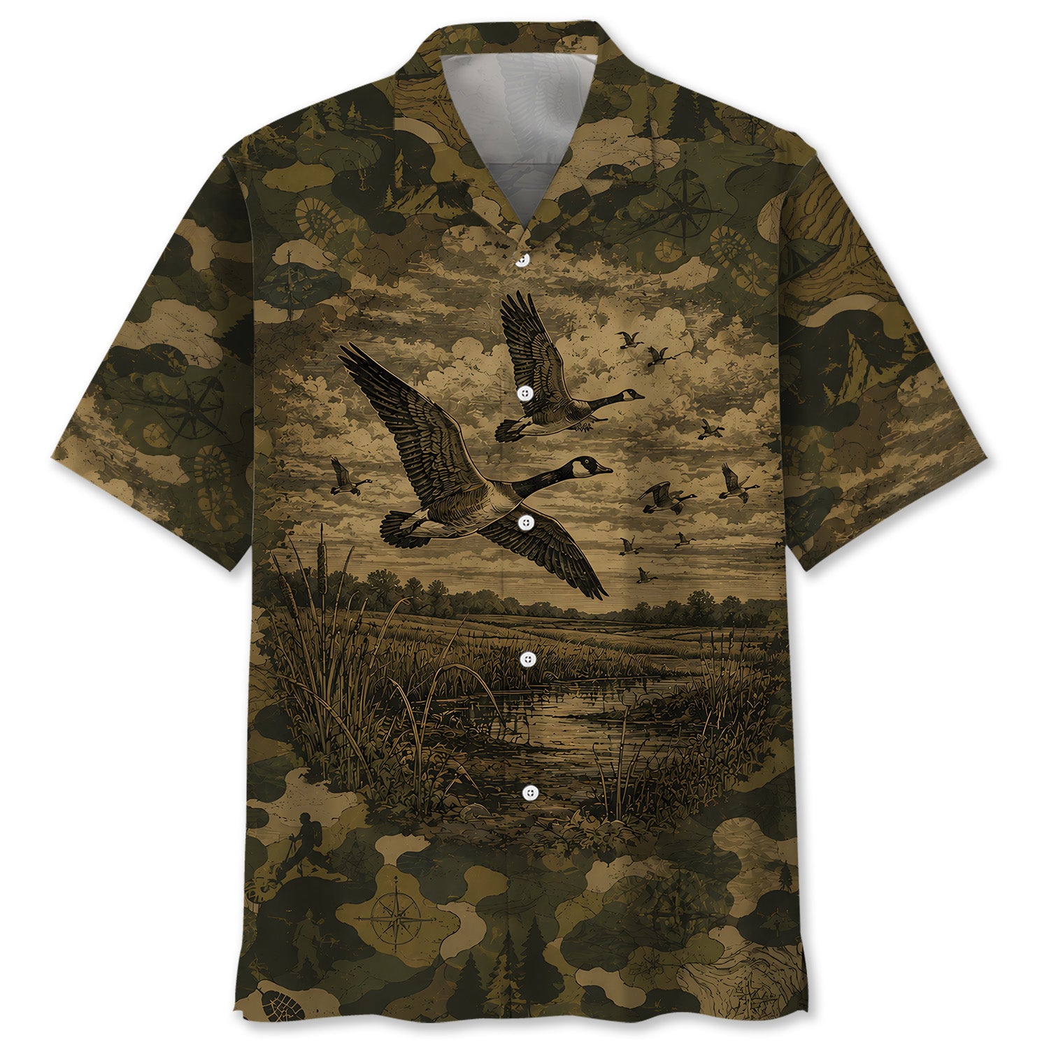 Goose Camouflage Dark Hawaiian Shirt