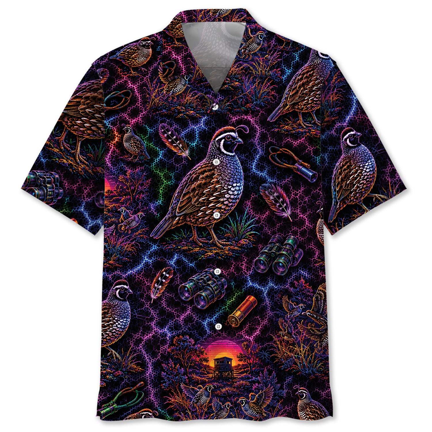 Midnight Quail Hunting Neon Hawaiian Shirt