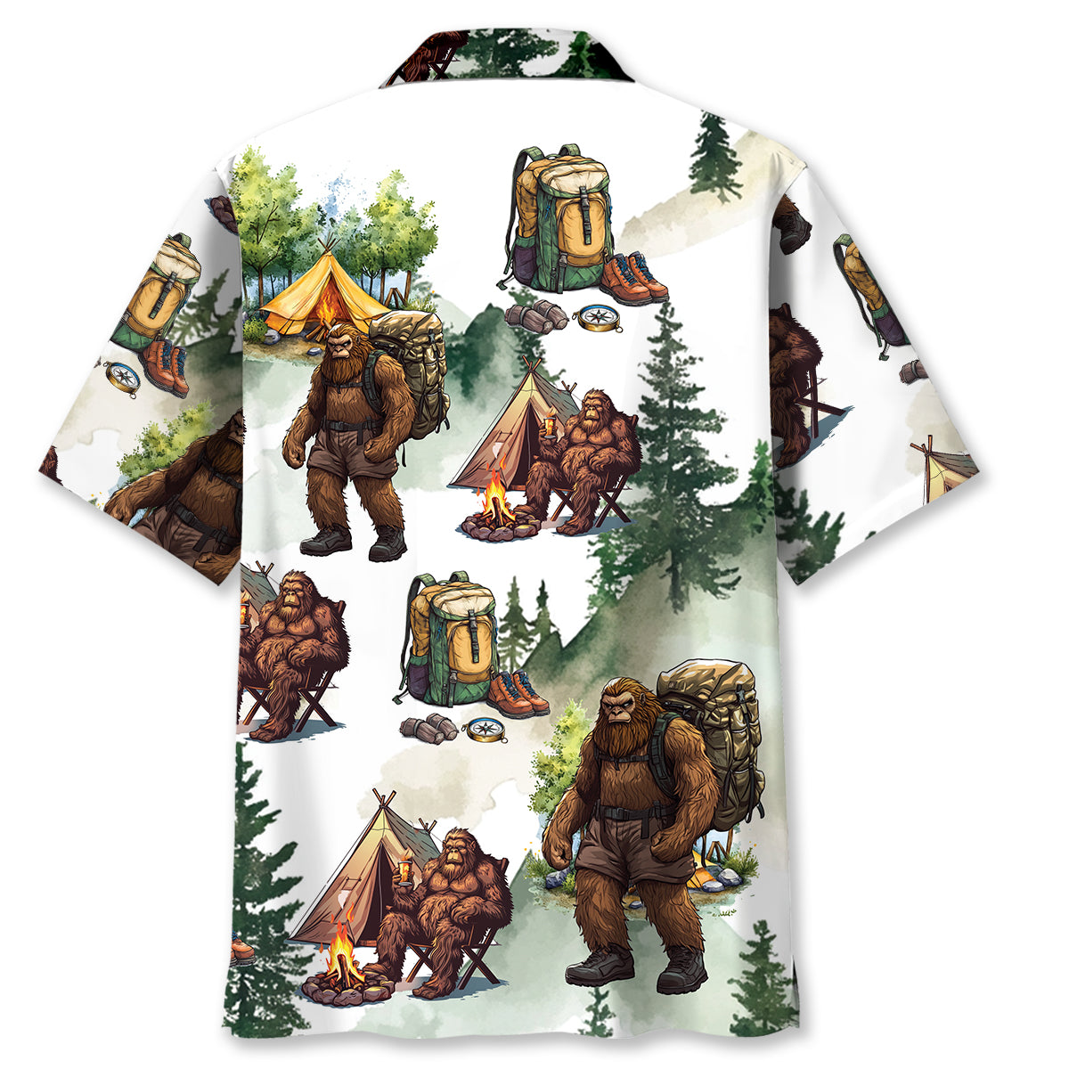 Camping Bigfoot Mountain Tree Hawaiian Shirt