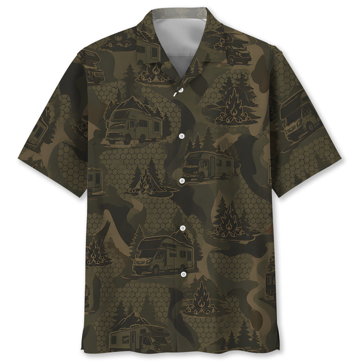 Motorhome Camping Camouflage Hawaiian Shirt