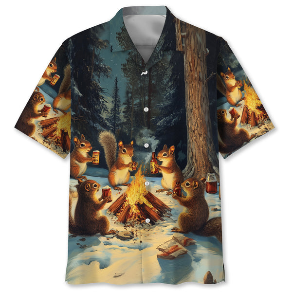 Funny Squirrel Drinking Campsite Hawaiian Shirt