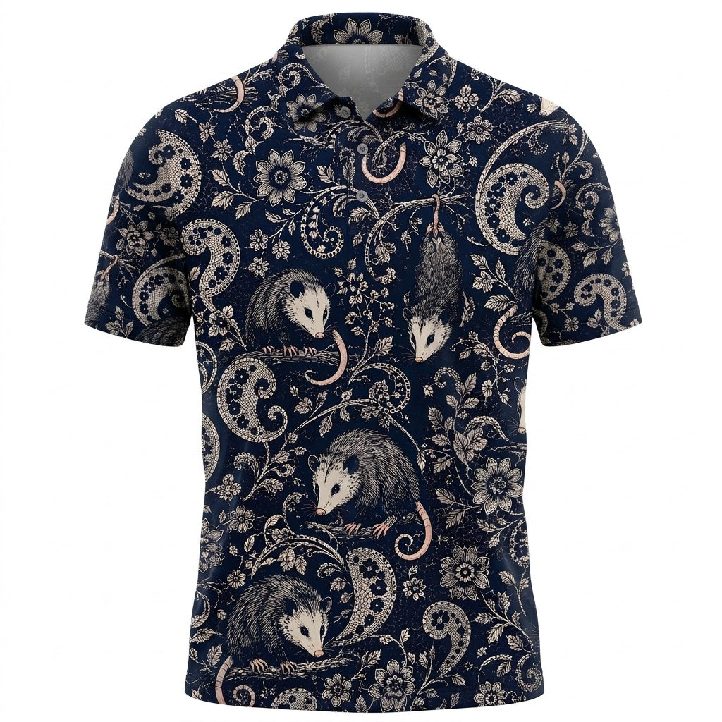 Midnight Opossum Paisley Men Polo Shirt
