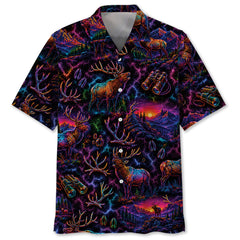 Midnight Elk Hunting Neon Hawaiian Shirt
