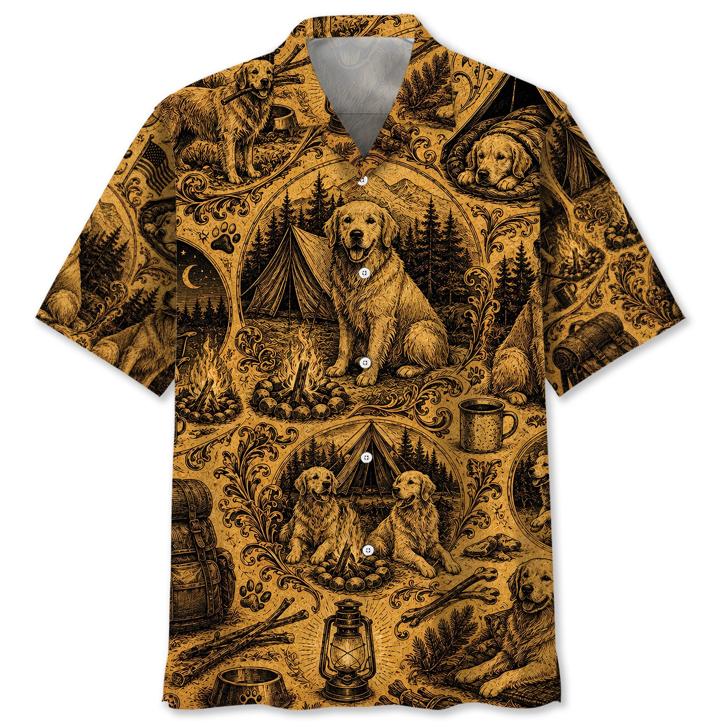Camping With Golden Retriever Vintage Legend Art Hawaiian Shirt