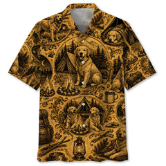 Camping With Golden Retriever Vintage Legend Art Hawaiian Shirt