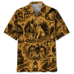Camping With Golden Retriever Vintage Legend Art Hawaiian Shirt
