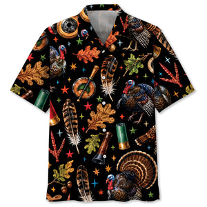 Turkey Hunting Retro Black Hawaiian Shirt
