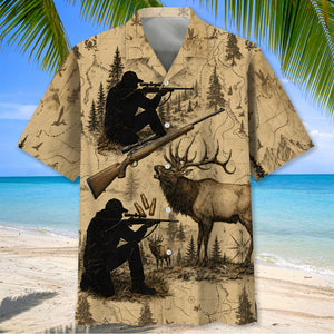 Vintage Elk Hunting Hawaiian Shirt