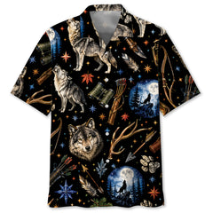Wolf Hunting Retro Black Hawaiian Shirt