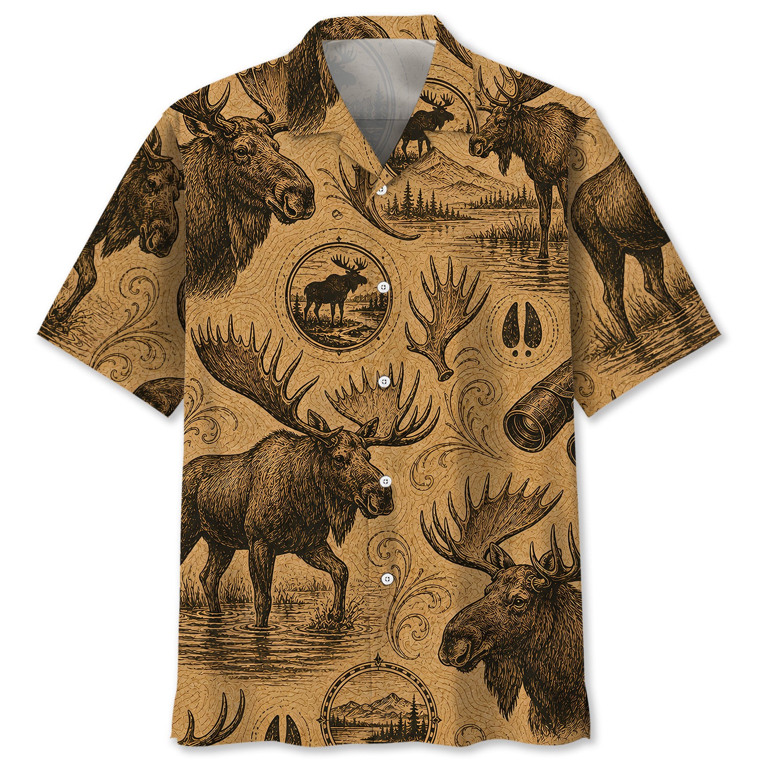 Moose Hunting Vintage Artwork Hawaiian Shirt
