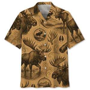Moose Hunting Vintage Artwork Hawaiian Shirt