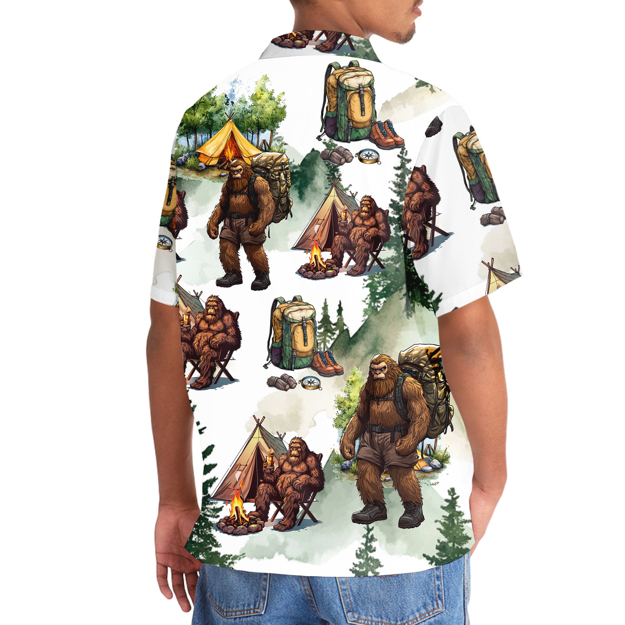 Camping Bigfoot Mountain Tree Hawaiian Shirt