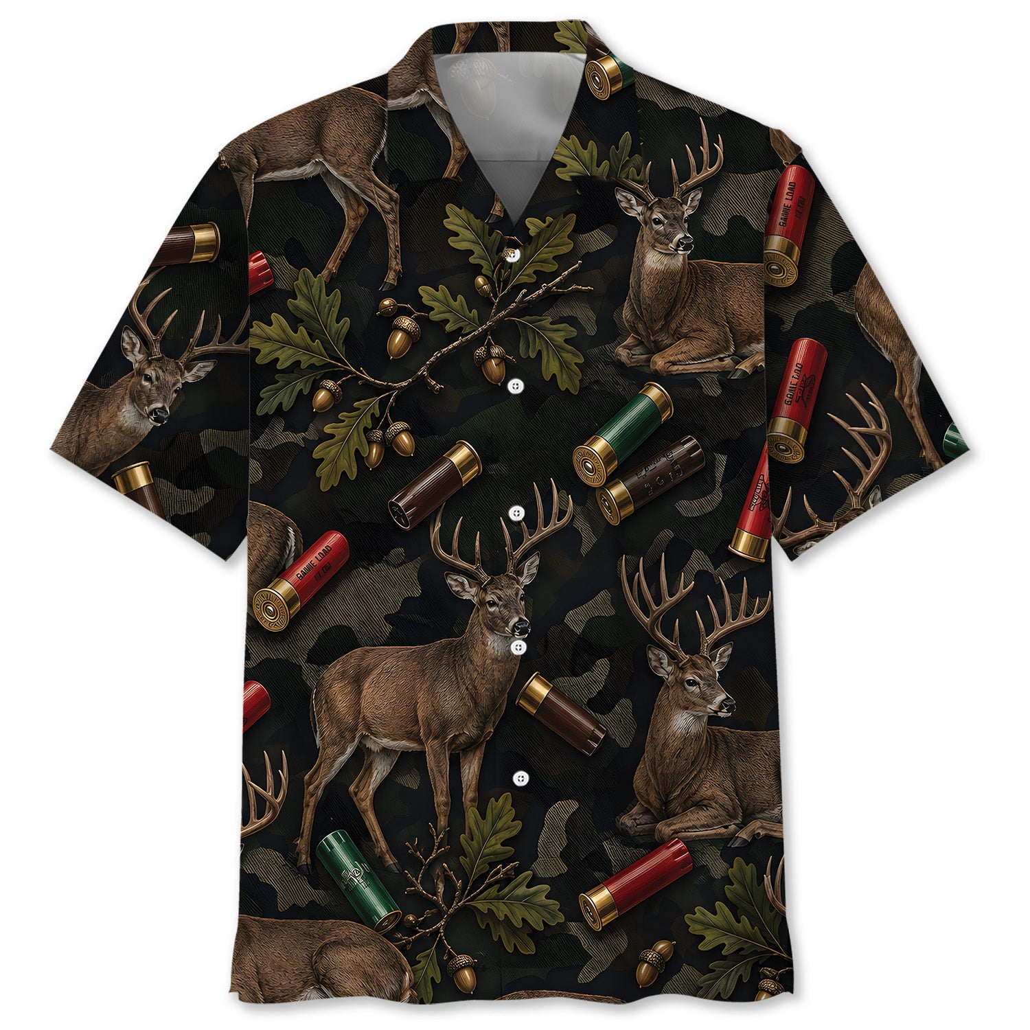 Vintage Deer Hunting Camouflage Black Hawaiian Shirt