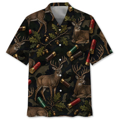 Vintage Deer Hunting Camouflage Black Hawaiian Shirt