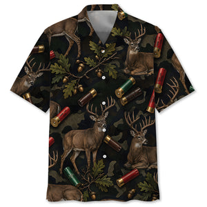 Vintage Deer Hunting Camouflage Black Hawaiian Shirt