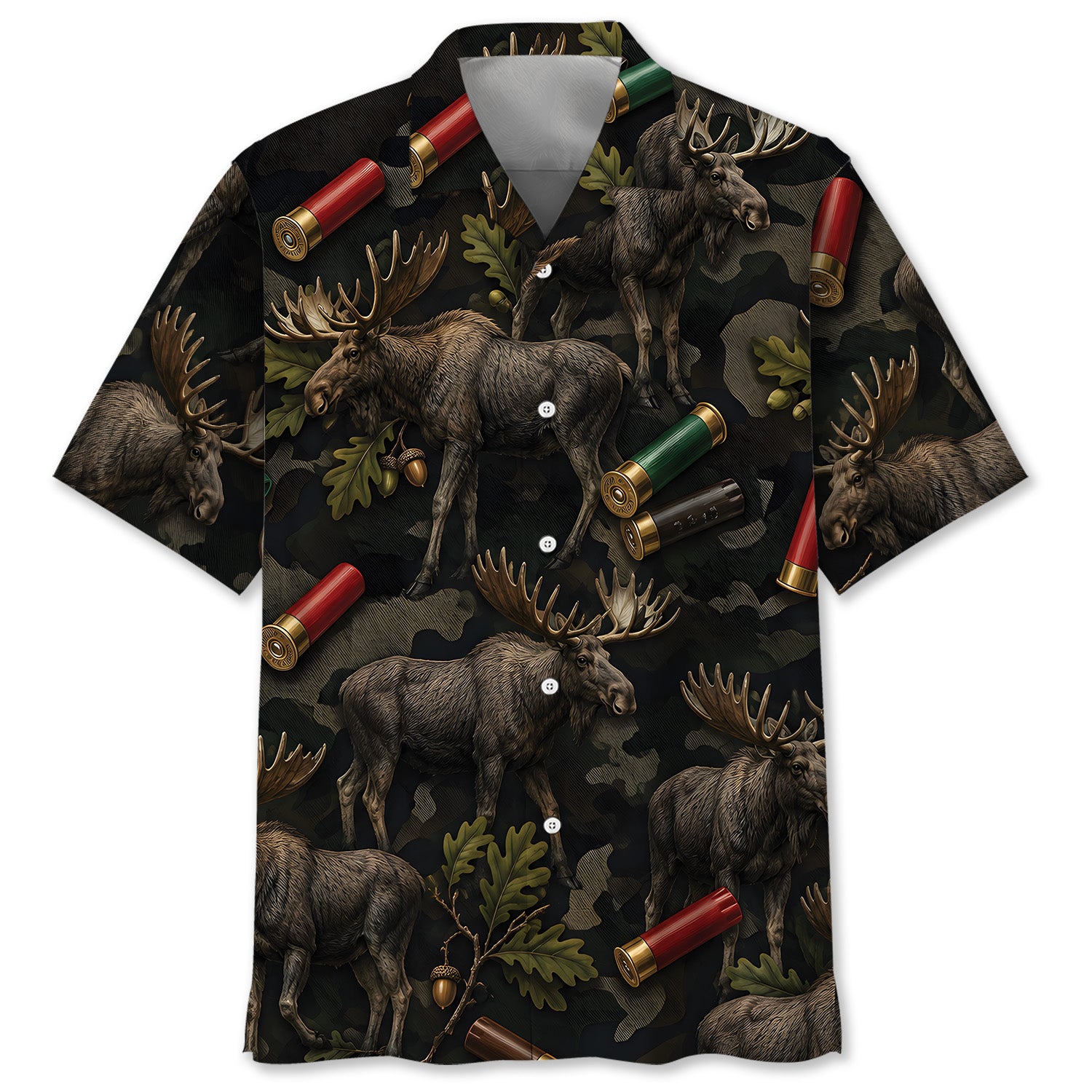 Vintage Moose Hunting Camouflage Black Hawaiian Shirt