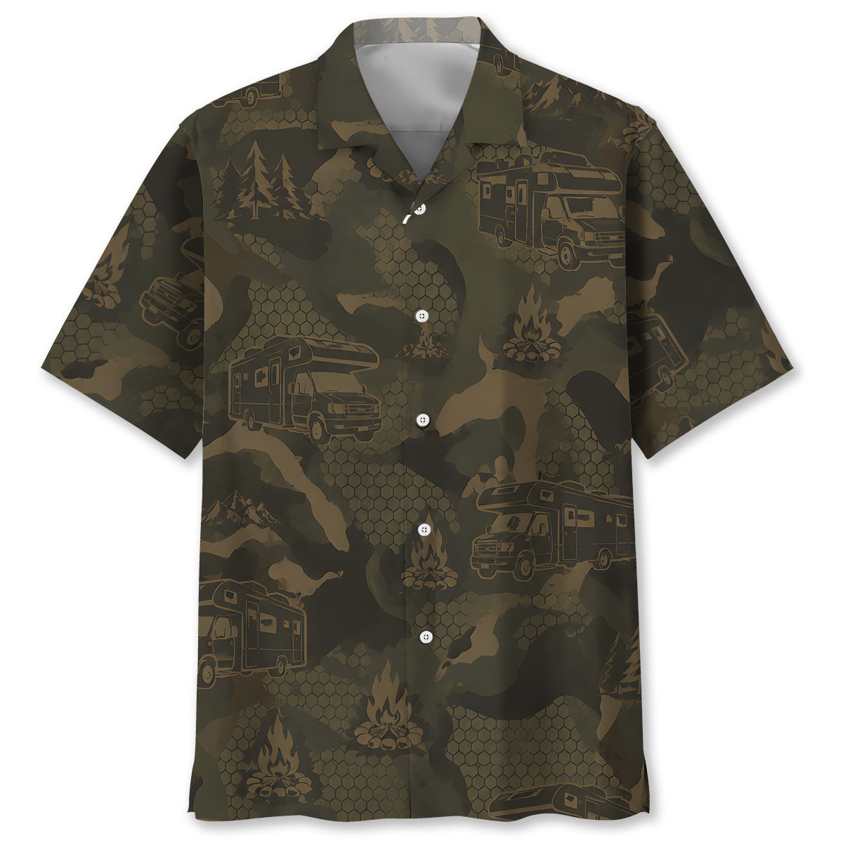 Class B Motorhome Camping Camouflage Hawaiian Shirt