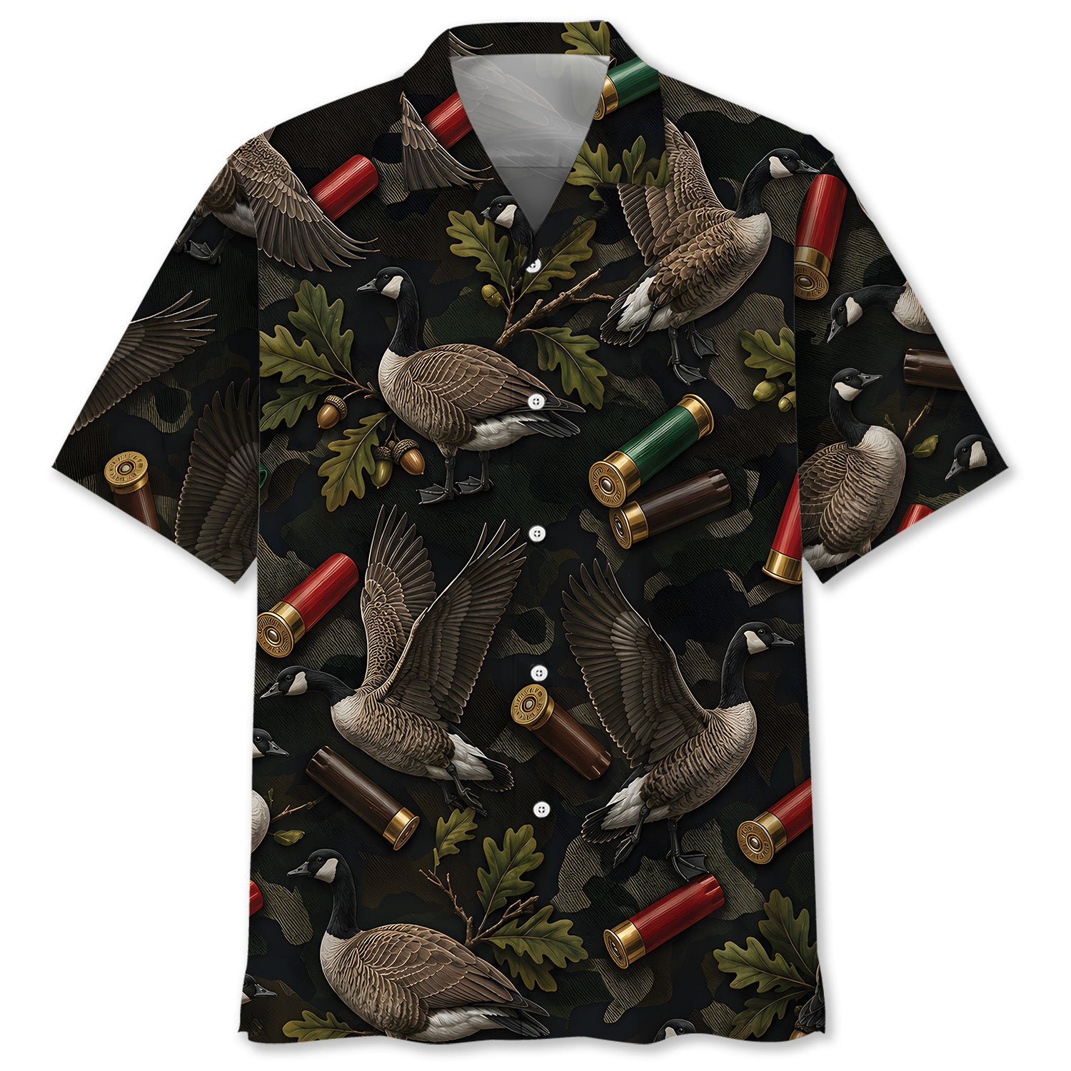 Vintage Goose Hunting Camouflage Black Hawaiian Shirt