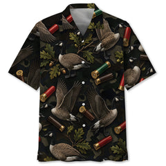 Vintage Goose Hunting Camouflage Black Hawaiian Shirt
