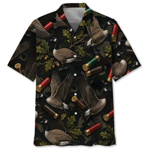 Vintage Goose Hunting Camouflage Black Hawaiian Shirt