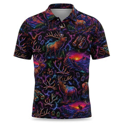 Midnight Elk Hunting Neon Men Polo Shirt