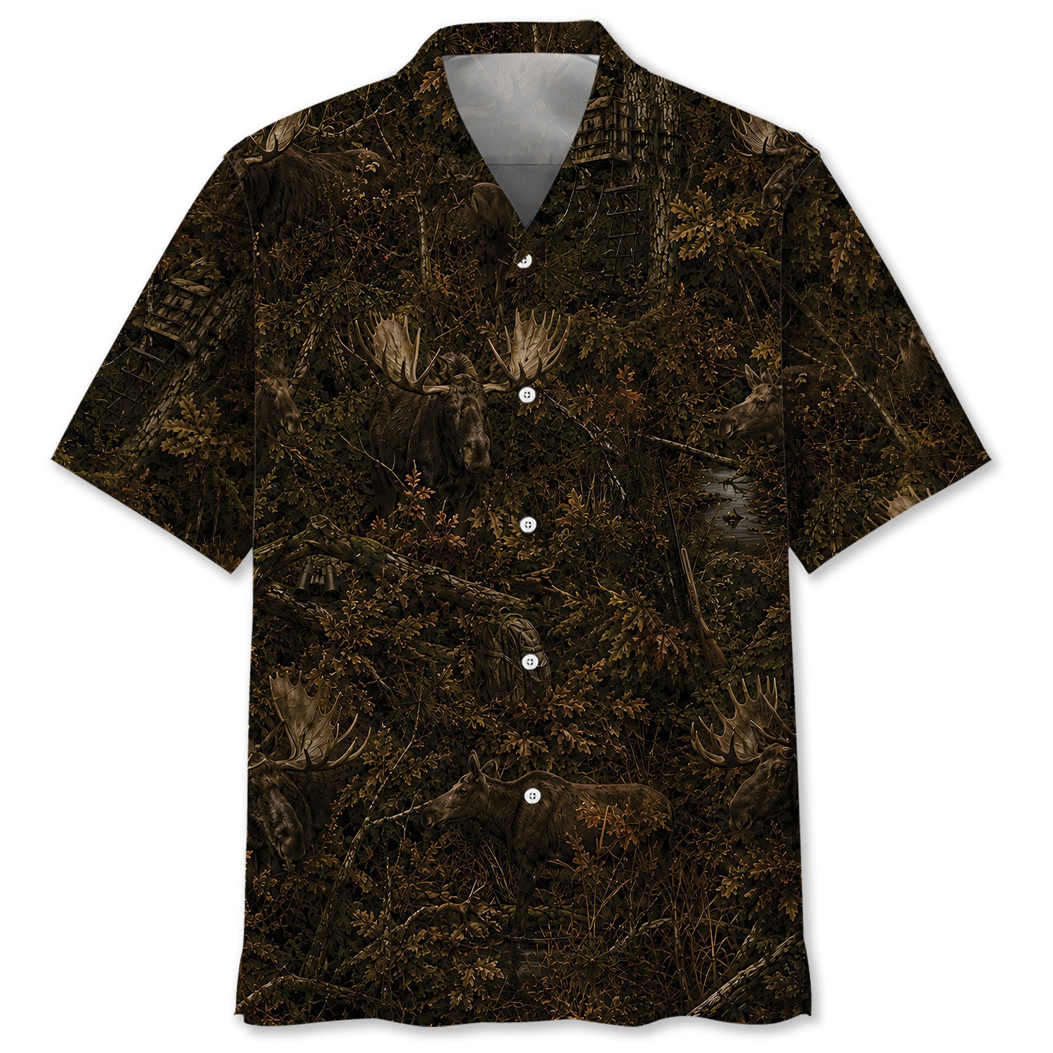 Moose Hunting Forest Camouflage Hawaiian Shirt