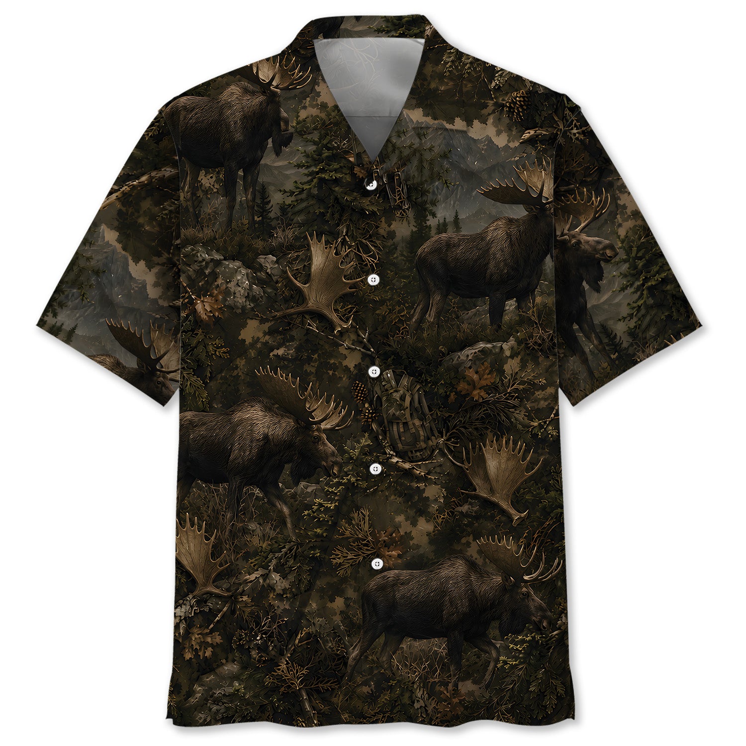 Moose Hunting Forest Hawaiian Shirt