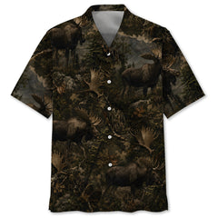 Moose Hunting Forest Hawaiian Shirt