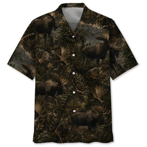 Moose Hunting Forest Hawaiian Shirt