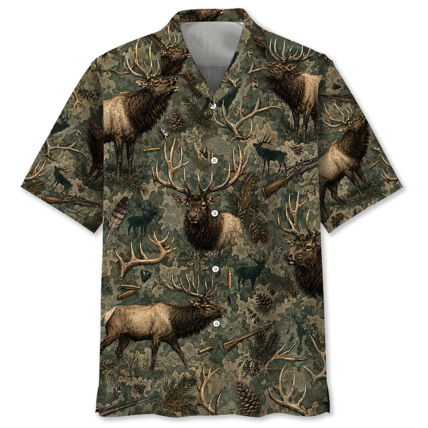 Vintage Elk Hunter Camo Hawaiian Shirt