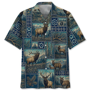 Vintage Blue Elk Hunting Hawaiian Shirt