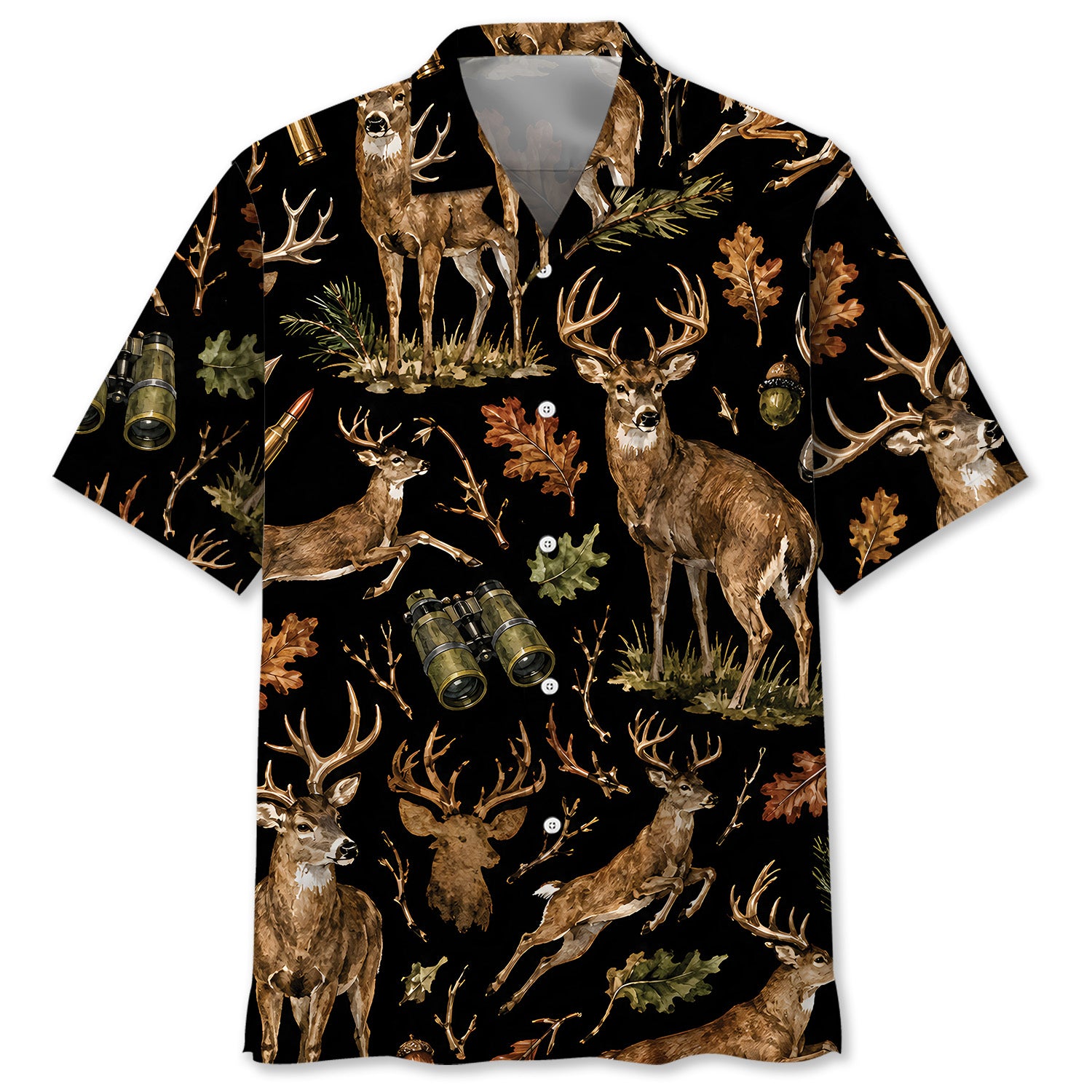 Deer Hunting Retro Black Hawaiian Shirt