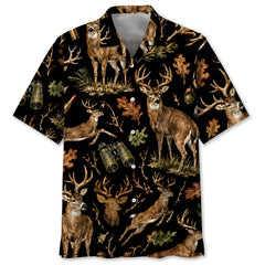 Deer Hunting Retro Black Hawaiian Shirt