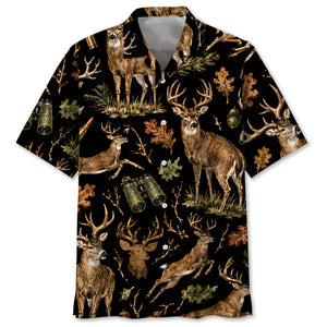 Deer Hunting Retro Black Hawaiian Shirt